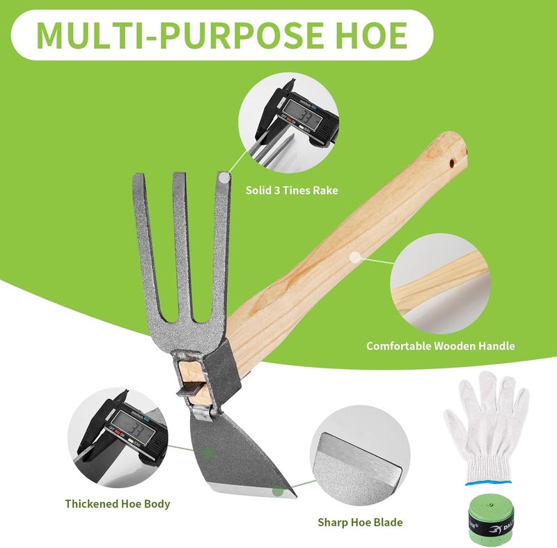 Suzicca Hoe and Cultivator Garden Rake.1Pcs Hoe and Cultivator Hand Tiller, 1 Pair Gloves,1 Anti-Slip Sweat-Absorbing and Wear Hand Gel. for Digging, Loosening Soil, Weeding, Cultivating - Image 3